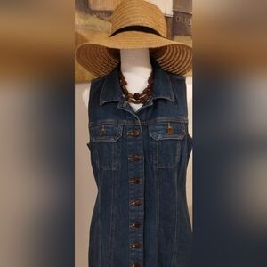 Sleeveless Denim Button-Front Dress in Medium Blue